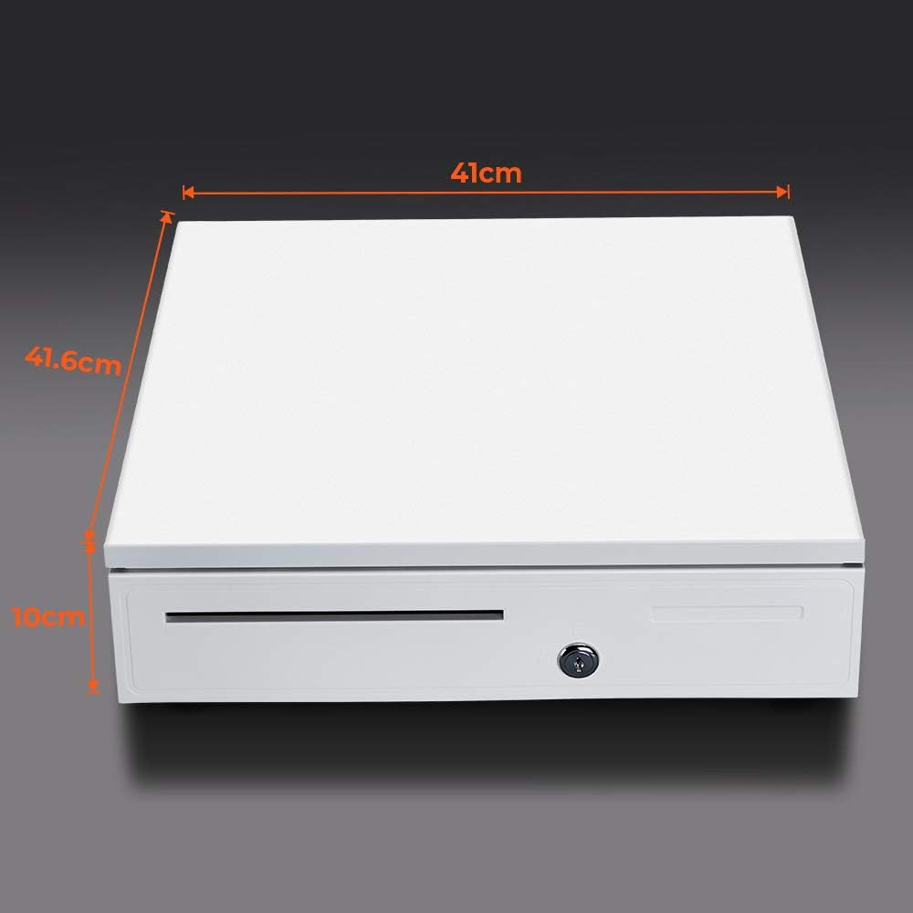 White Cash Register Drawer 16" White 5 Bill 5 Coin RJ11 RJ12 | Wide drawer with removable coin tray and 2 key-lock