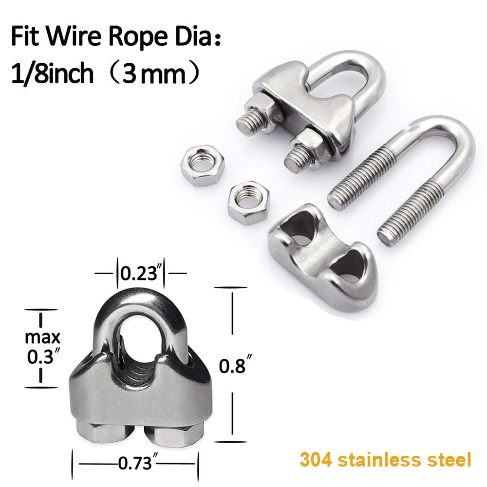 100ft 1/8" Wire Rope Kit, M6 Turnbuckle Tensioner Kit, Stainless Steel Turnbuckle for Cable Wire