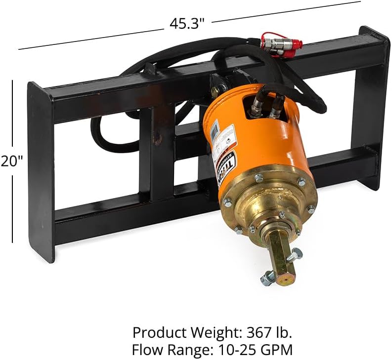 Skid Steer Hydraulic Auger Attachment, Post Hole Digger Fits 2" Hex Auger Bits, Pivoting Auger Head for Precise