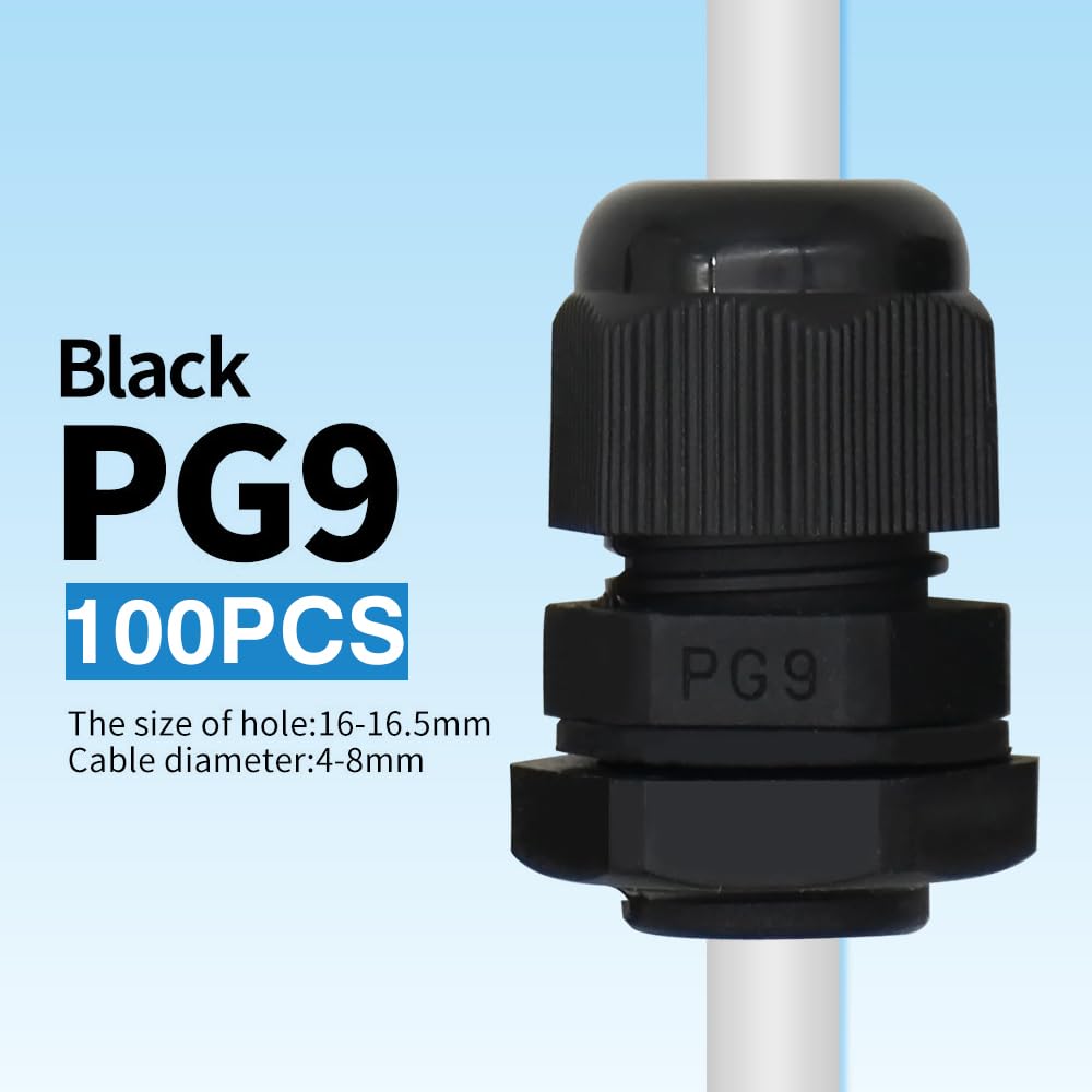 MAKERELE PG9 Nylon Cable Gland, IP68 Waterproof, 4-8.2mm, 20 Pack, Black