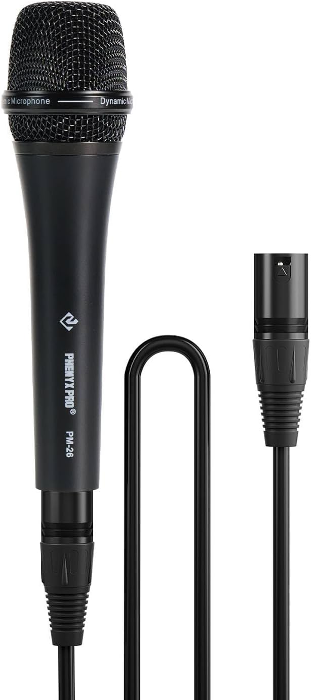 Supercardioid Vocal Dynamic Microphone with XLR Cable PM-26 | Wired Handheld Mic, 16.4 ft Cable, Mic Clip, Storage