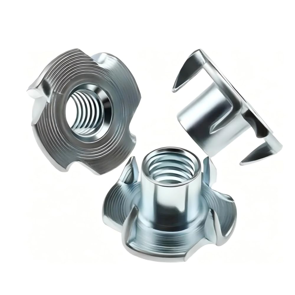 M8 T-Nuts for Climbing Wall: 30 Pack 4 Pronged Tee Nuts Zinc Plated Threaded Inserts - No Rust No Spin