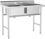 Commercial 304 Stainless Steel Sink 2 Compartment Free Standing Utility Sink for Garage, Restaurant, Kitchen, Laundry