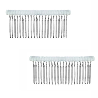 Long 22 Teeth Tulle-wrapped Metal Comb Perfect For Holding Any Long Wedding Veils In Place 2Pcs (White)
