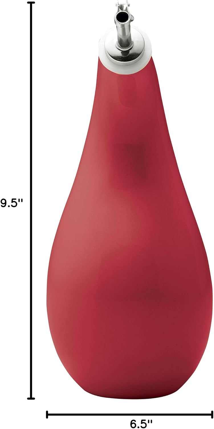 Solid Glaze Ceramics EVOO Olive Oil Bottle Dispenser with Spout - 24 Ounce, Red