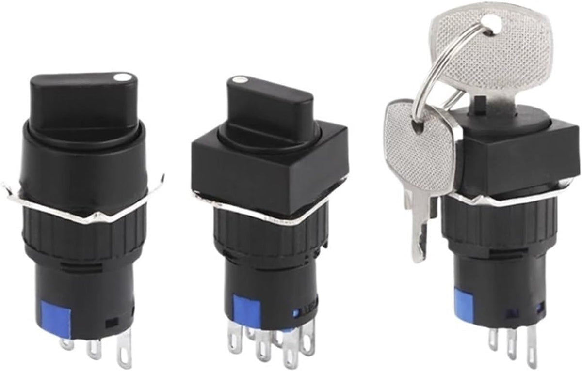 16mm La16y11x21 Rotary Switch Knob Round Button 2/3 Position 1no1nc 2no2nc Three Six Pin Latch Selector(Square-3D,6 feet 2NO2NC)