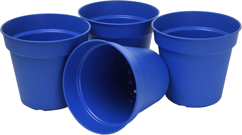 Mintra Garden Pots, 4 Pack Bulk Plastic Plant Pots with Drainage Tray, Round Indoor & Outdoor Decorative Planters