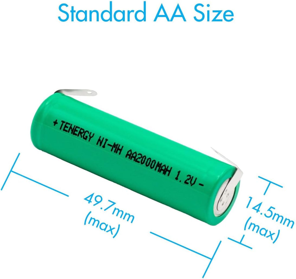 AA 1.2V NiMH 2000mAh Flat Top Rechargeable AA Batteries with Tabs, 4 Pack