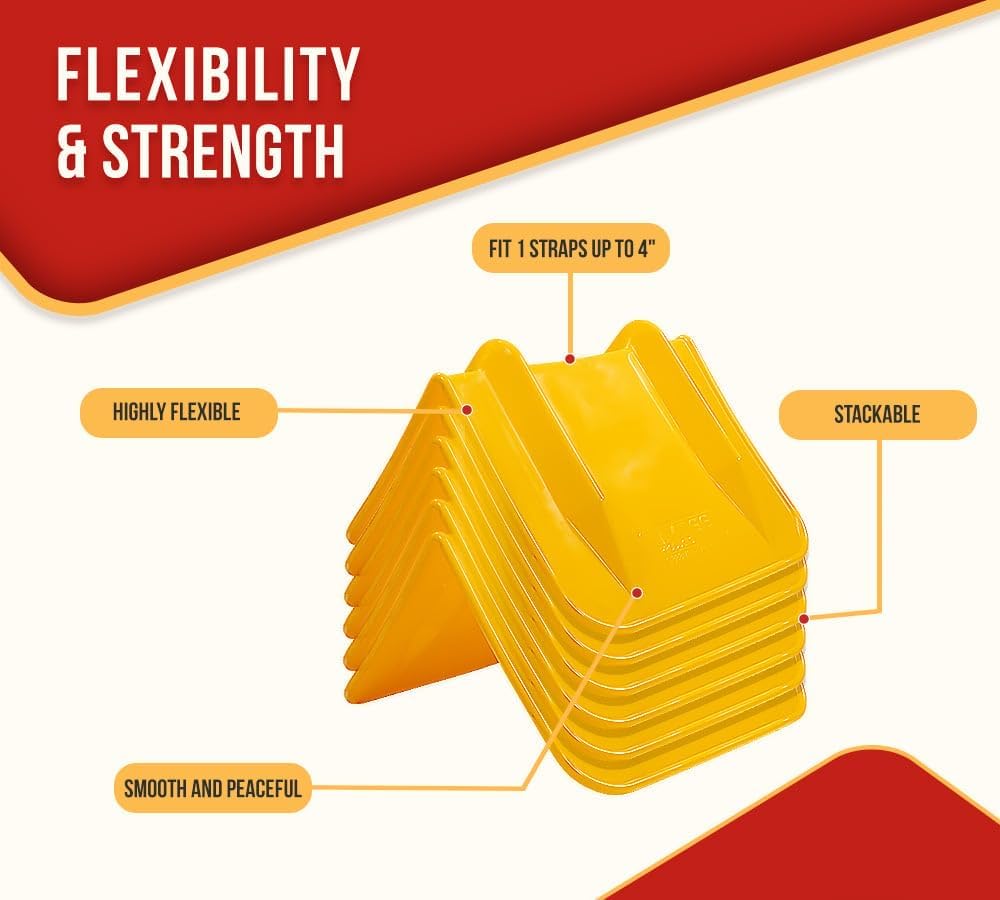 4 Pack 8"x8"x12" Yellow Flatbed Corner Protector - V Shaped Edge Guard for Tie-Down Winch & Ratchet Straps - Fit 1
