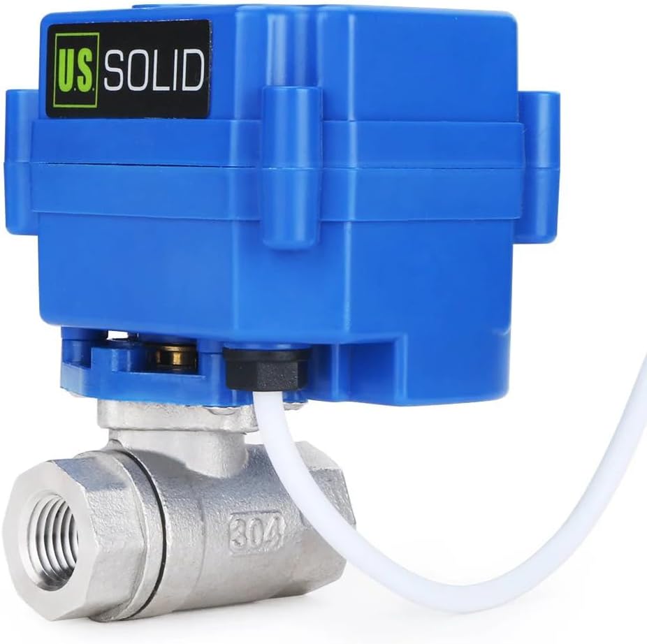 U.S. Solid 1/4 in Motorized Ball Valve, NSF Certified 304 Stainless Steel Electric Valve, Normally Closed, 9-24V AC/DC, 2-Wire Auto Return, Full Port