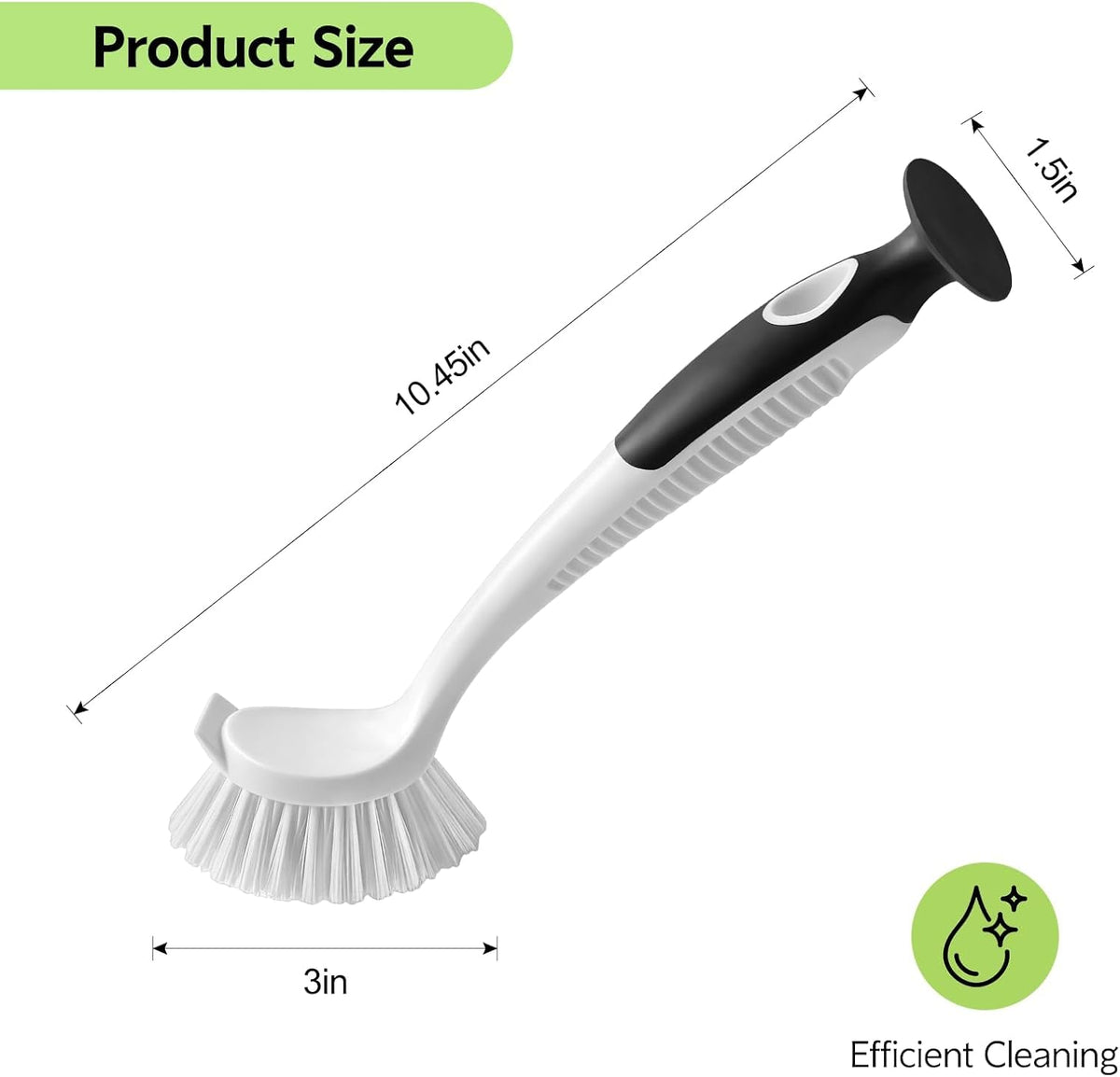 Dish Brush with Handle Suction Cup Kitchen Scrub Brush 3 Pack Black
