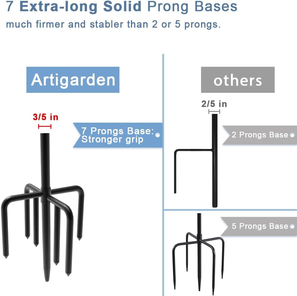 92 inch Outdoor Shepherd Hook with Upgraded 7 Prong Base (1 Pack), Adjustable Heavy Duty Garden Hanging Stake for