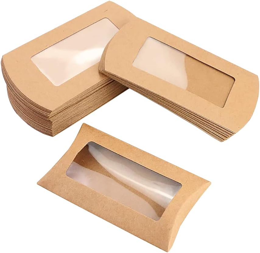 50 Pcs Kraft Paper Pillow Candy Box Wedding Creative Favor Box Cookie Packaging Box Pillow Gift Box Folding Treat