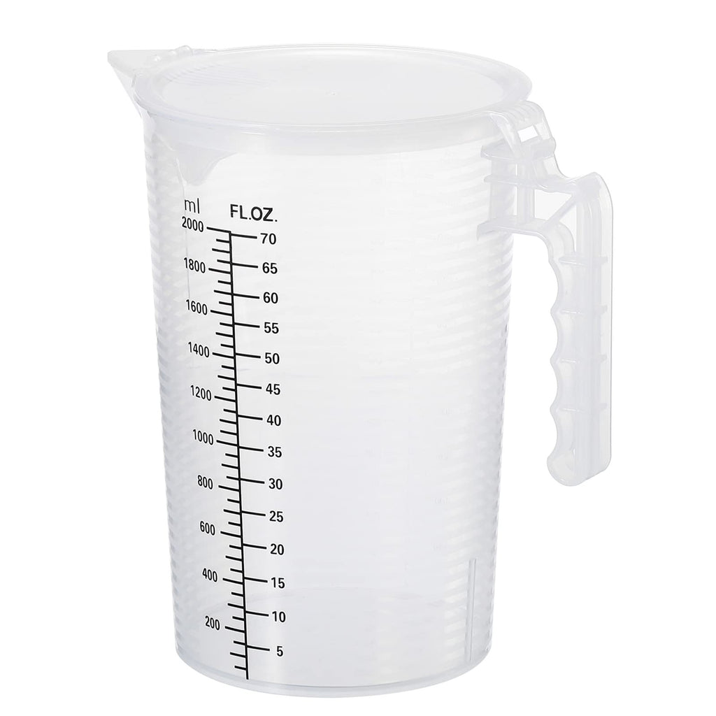 Graduated Beaker, 2000ml PP Plastic Liquid Measuring Cup Double Sided Black Graduations with Handle Lid and Spout for