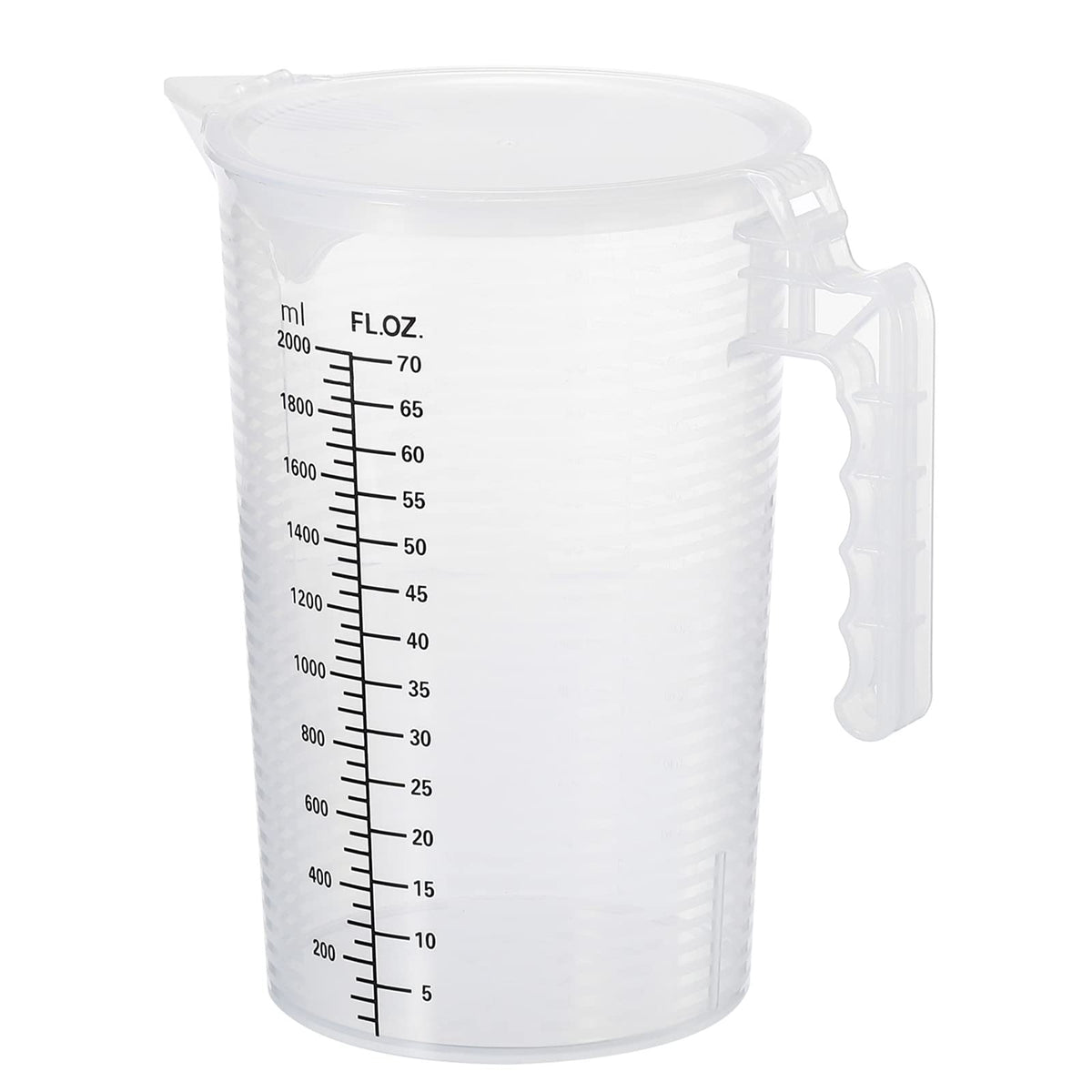 Graduated Beaker, 2000ml PP Plastic Liquid Measuring Cup Double Sided Black Graduations with Handle Lid and Spout for