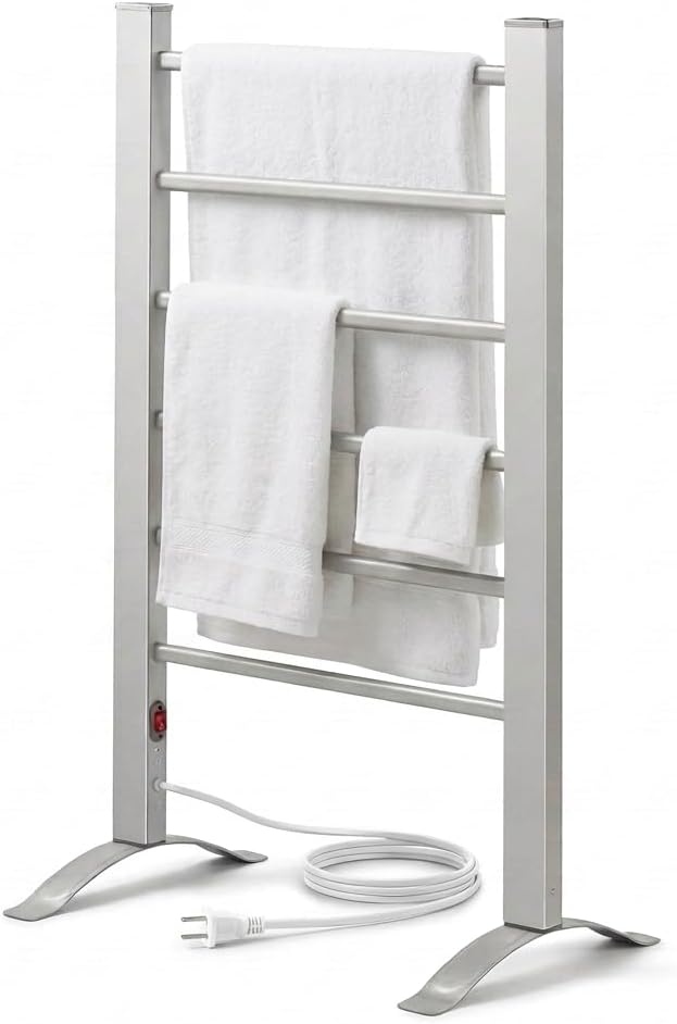 TW300 Towel Warmer Rack for Bathroom – 6-Bar Electric Heated Towel Rack, Wall Mounted or Freestanding Setup, Plug-In