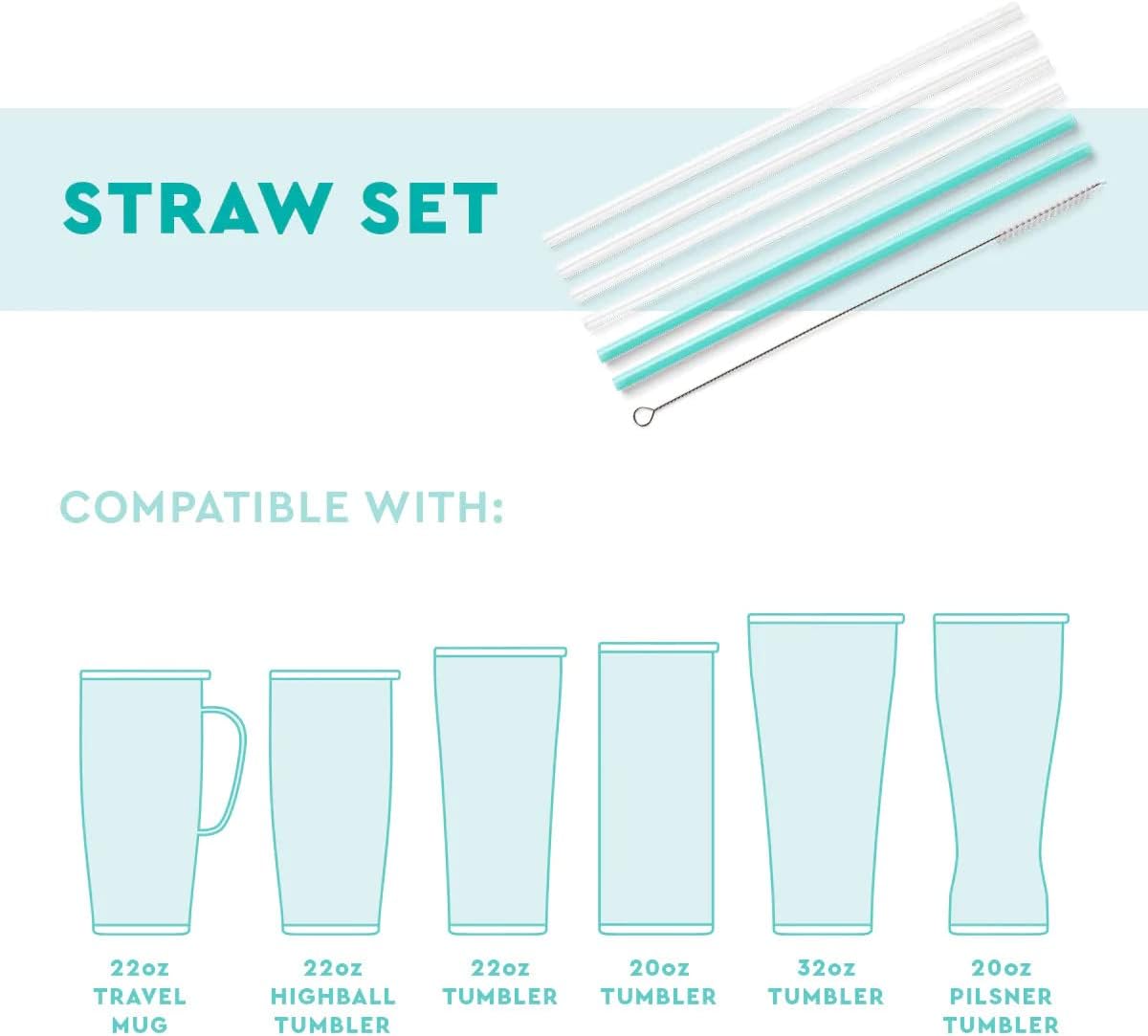 Reusable Straw Set with Cleaning Brush, Oh Happy Day + Pink | Reusable Straw Set - Cleaning Brush Included - 14 Inch