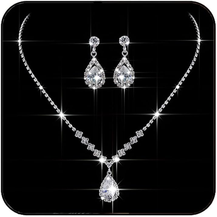 Silver Rhinestone Jewelry Set Wedding Necklace Earrings for Women
