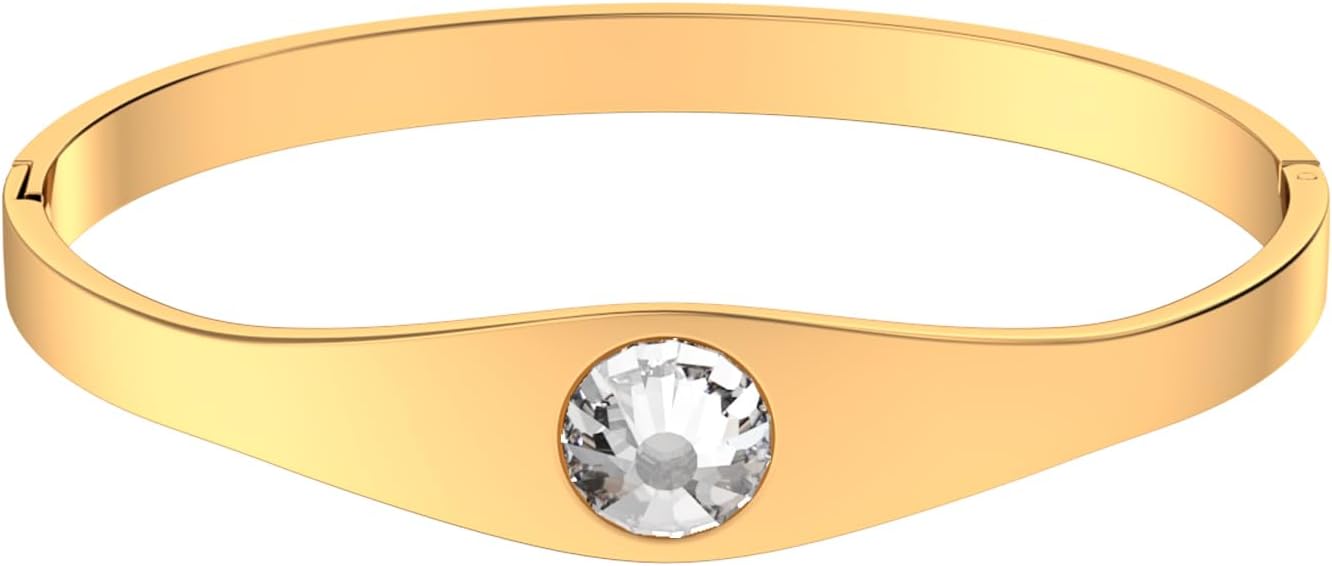 14K Gold Plated Stainless Steel Oval Bangle Bracelets for Women - 5 Styles Available S/M/L