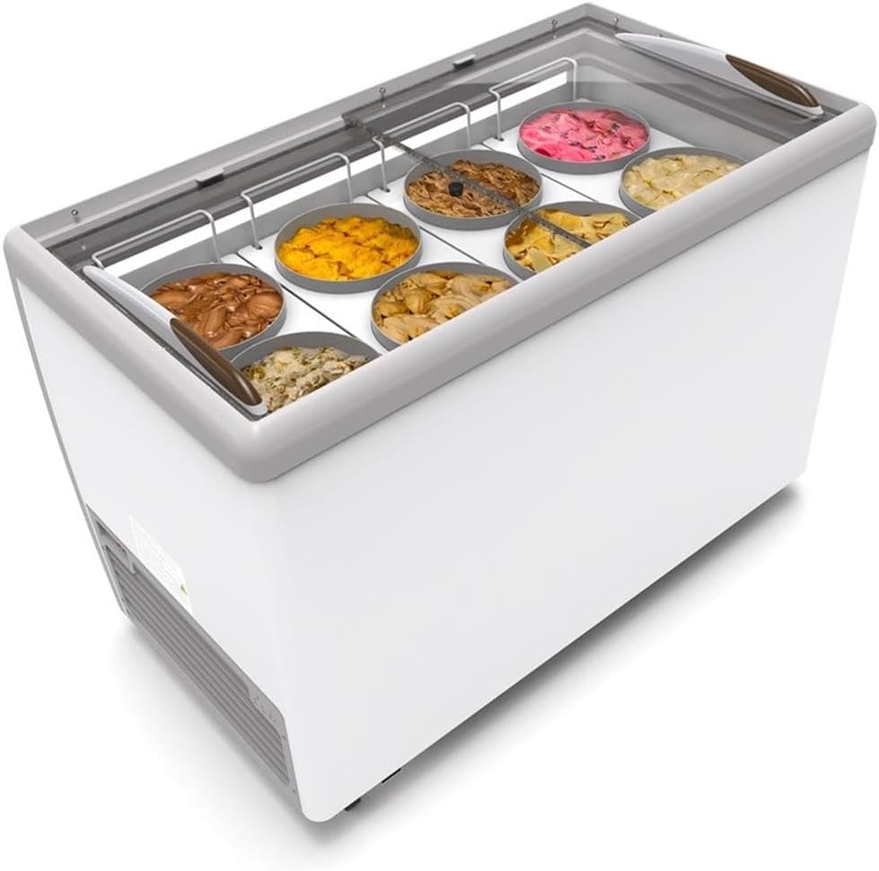 49 inch Commercial Ice Cream Dipping Cabinet Display Case, 8 Large Displayed Tubs, 6 Storing Tube, Sliding Glass