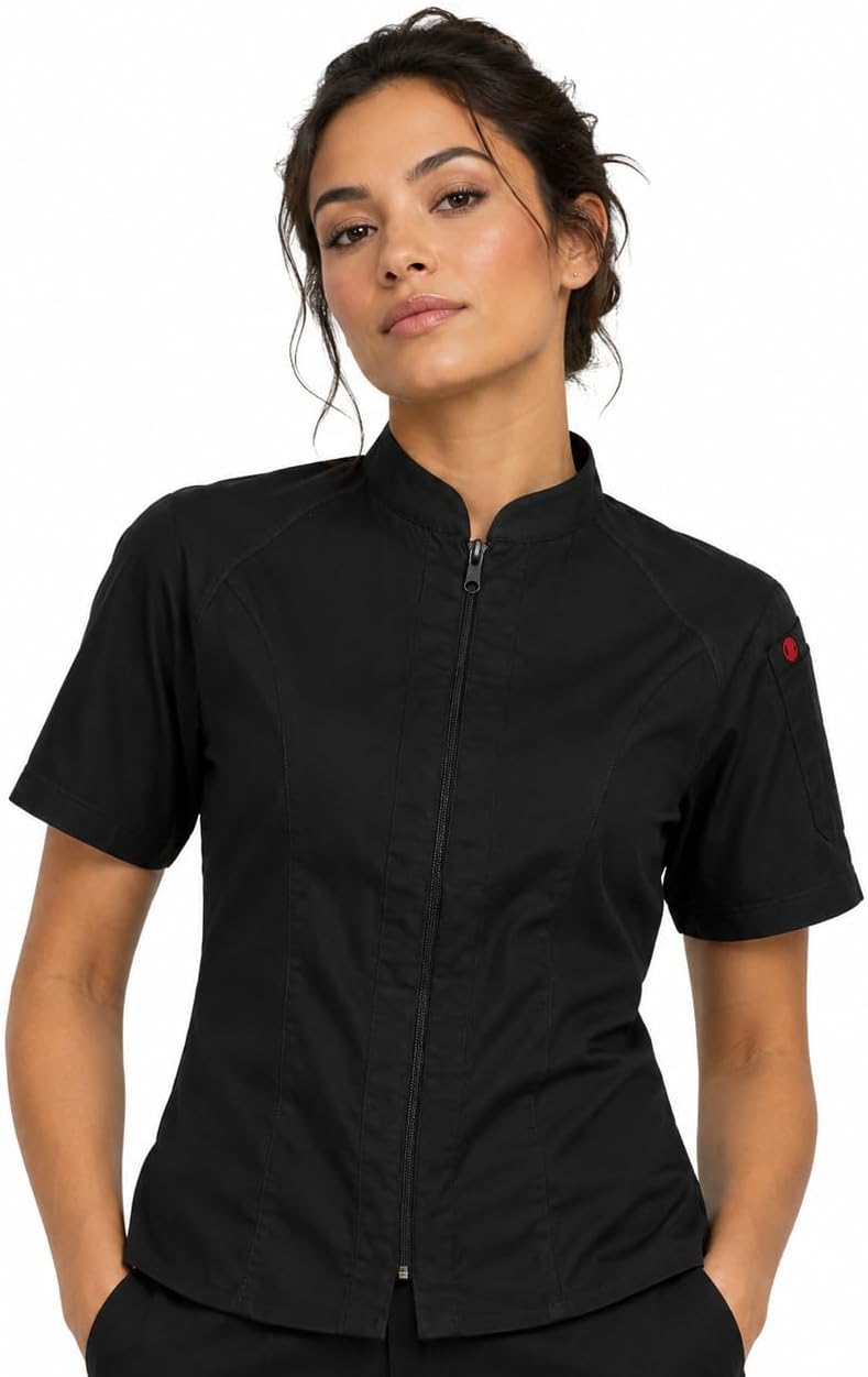 Union Women's Short Sleeve Chef Coat – Professional Ladies Chef Jacket for with Center Zipper and Mesh Panels