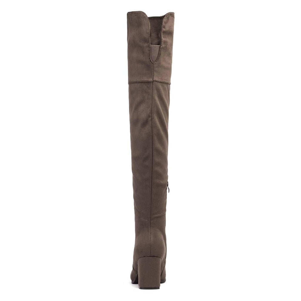 Women's Knee High Block Heel Boots,Khaki,7.5