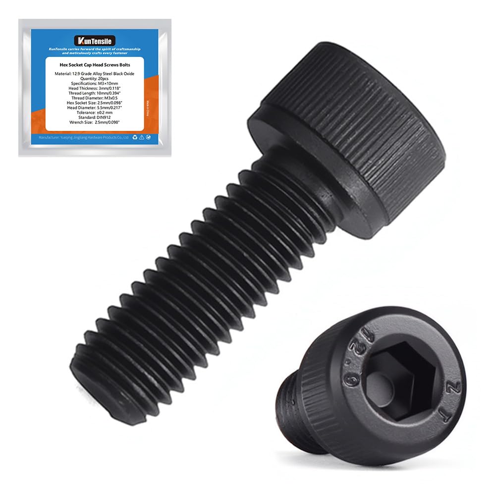 M4 x 8mm Hex Socket Cap Head Screws Bolts, 200pcs Grade12.9 Machine Screws