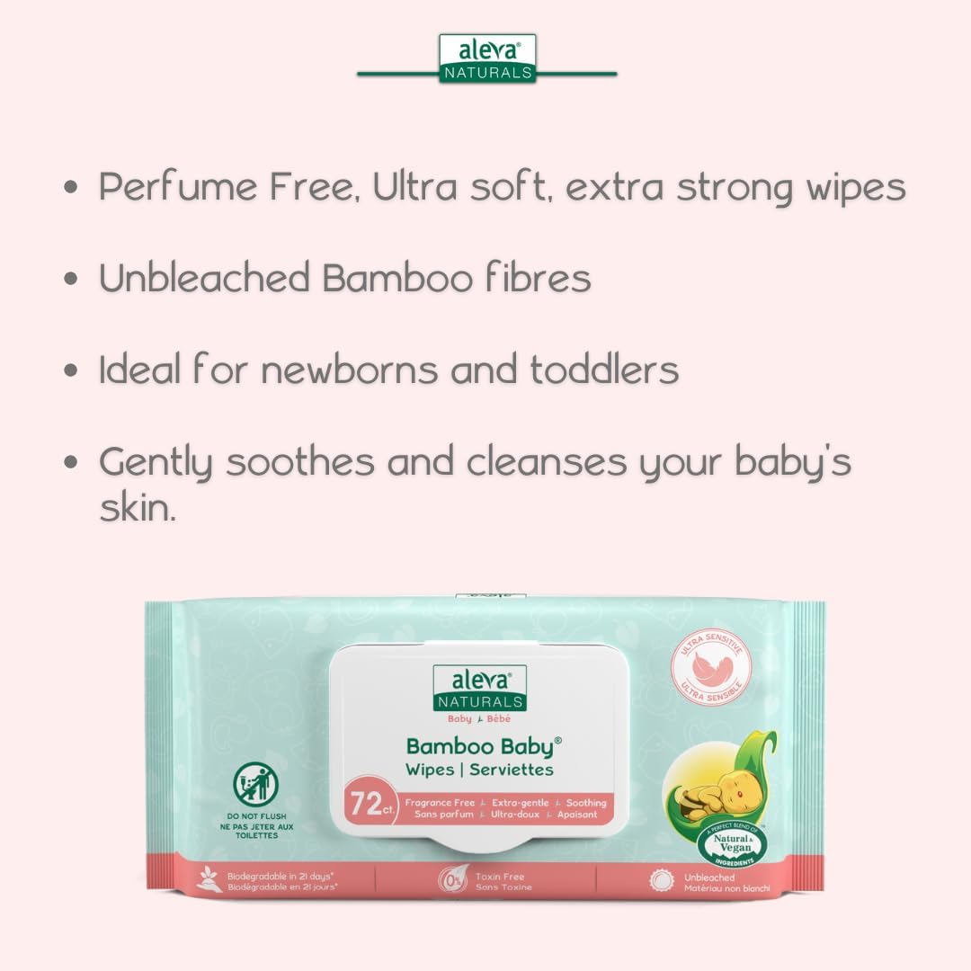 Bamboo Baby Sensitive Wipes | Unscented | Extra Strong and Ultra Soft | Natural and Organic Ingredients | Certified