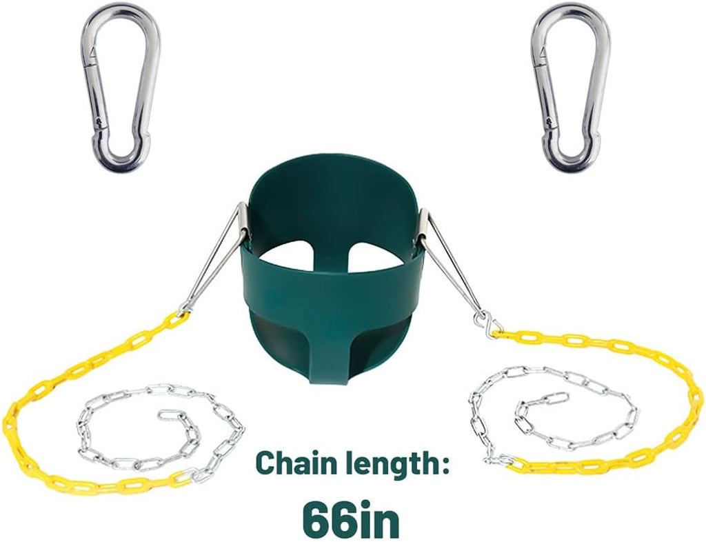 59 High Back Full Bucket Toddler Swing Seat with Heavy Duty Plastic Coated Chains, Fully Assembled for Playground