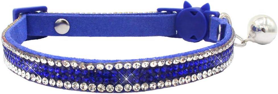 Basic Adjustable Cat Collar Bling Diamond Breakaway with Bell for Kitten Girl boy (Blue)