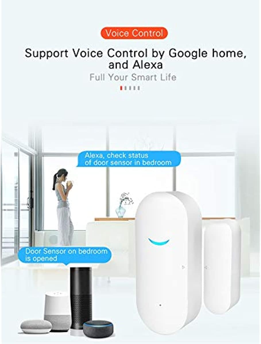 4-Pack Smart Door/Window Sensor: WiFi Alarm, Wireless Alerts, Compatible with Alexa/Google Assistant