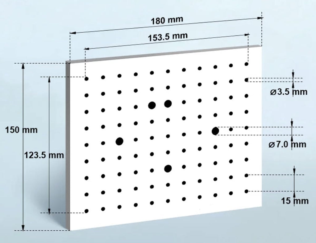 Optical Vision Calibration Plate, 180 * 150mm W*L, Φ7mm/Φ3.5mm, Positive