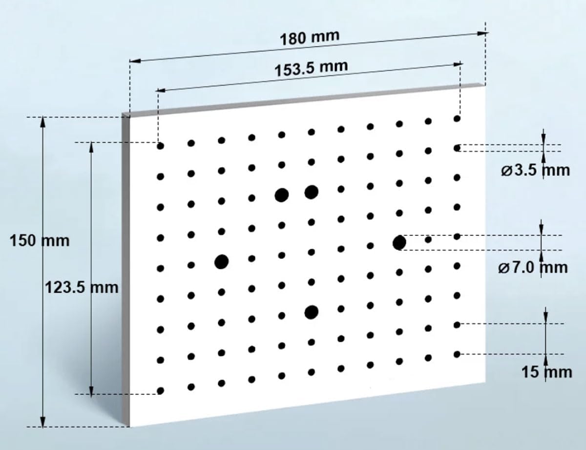 Optical Vision Calibration Plate, 180 * 150mm W*L, Φ7mm/Φ3.5mm, Positive
