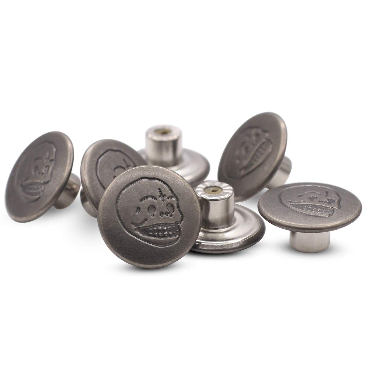 17mm Skull and Bones Gun Black Jean Buttons No-Sew Tack Buttons Kit