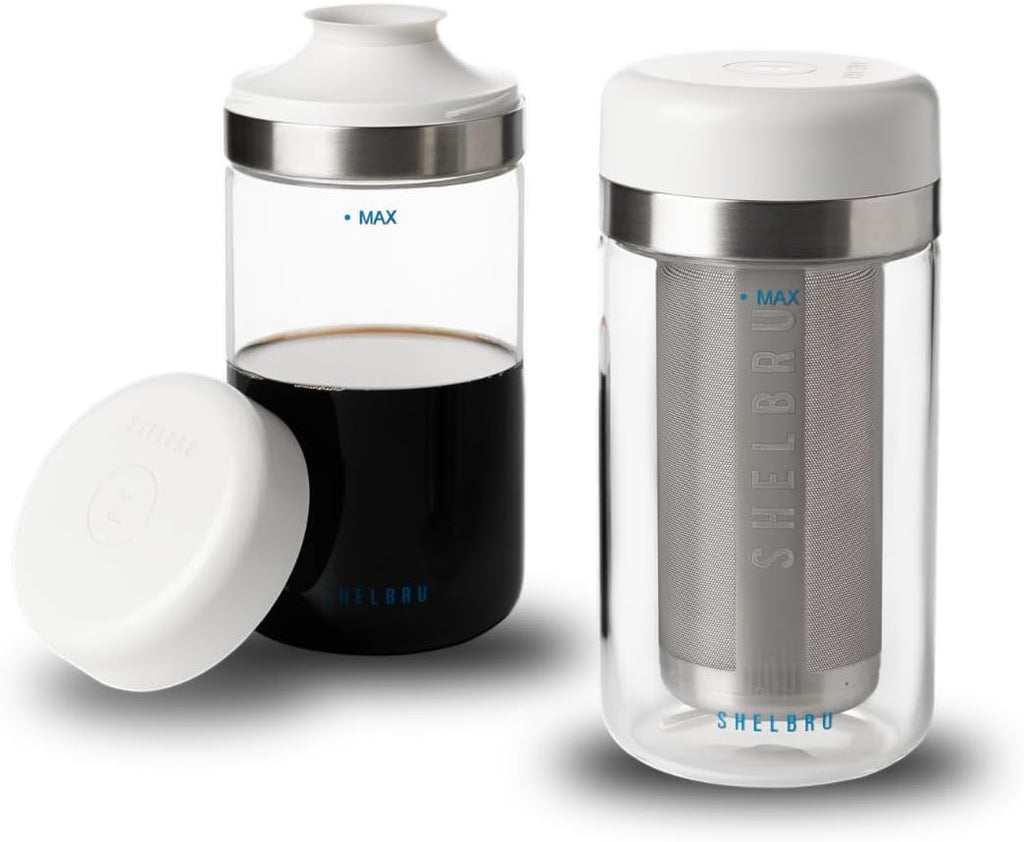 Cold Brew Coffee Maker Set (Brewer & Carafe), Up to 12 Servings of Concentrate, Reusable Stainless Steel Dual Filter