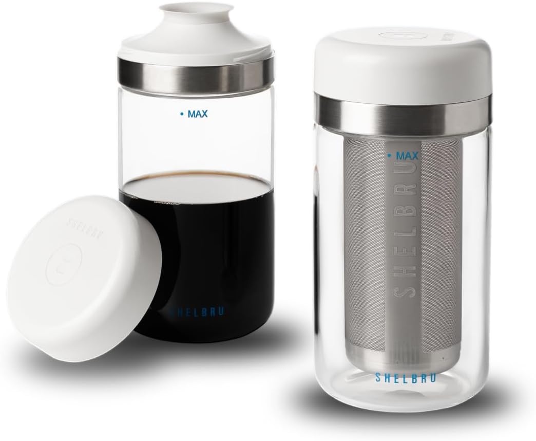 Cold Brew Coffee Maker Set (Brewer & Carafe), Up to 12 Servings of Concentrate, Reusable Stainless Steel Dual Filter