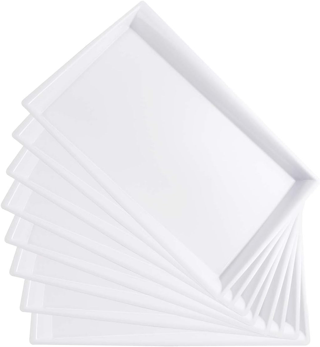 8 Pack White Plastic Serving Tray, 15" x 10" Rectangle Food Trays, Disposable Serving Platter for Parties, Internal