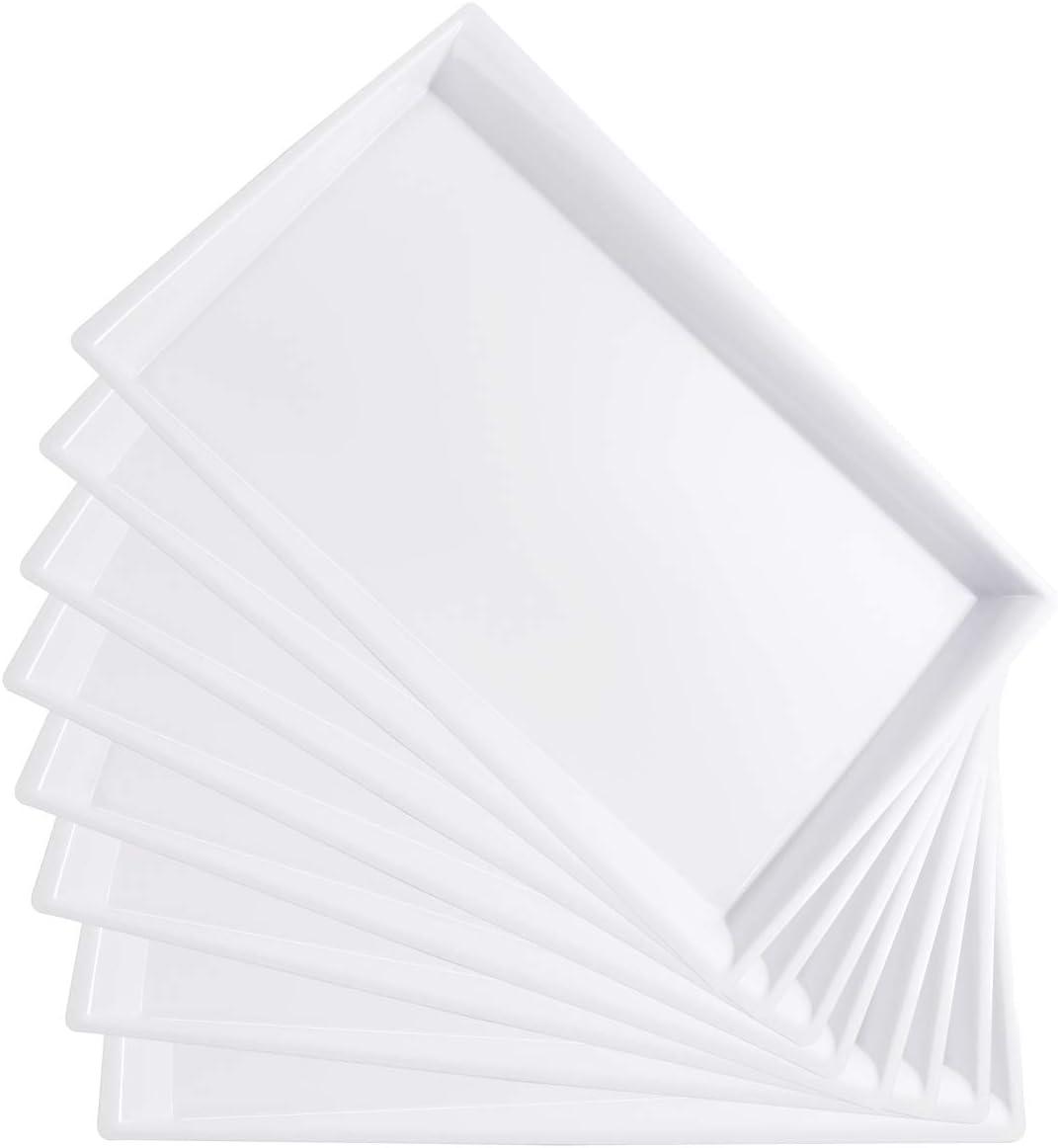 8 Pack White Plastic Serving Tray, 15" x 10" Rectangle Food Trays, Disposable Serving Platter for Parties, Internal