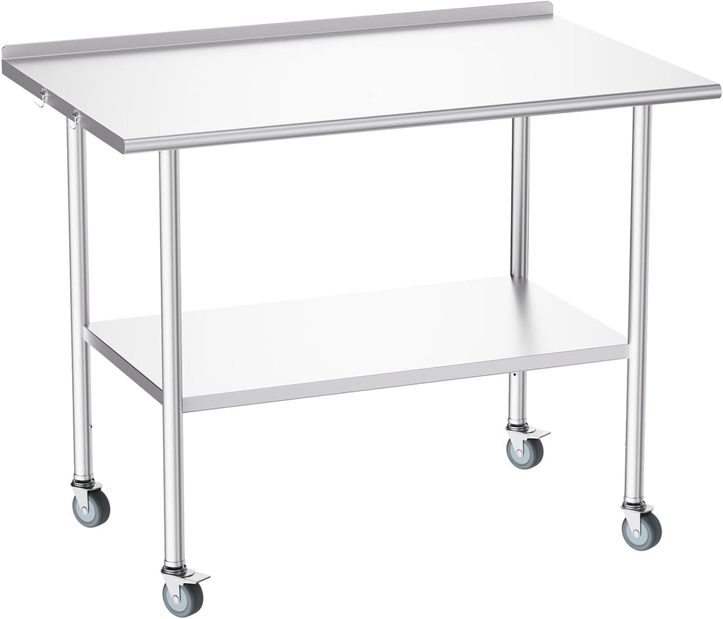 NSF Stainless Steel Prep Table 30X48 inch, Backsplash & Casters
