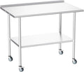 NSF Stainless Steel Prep Table 30X48 inch, Backsplash & Casters