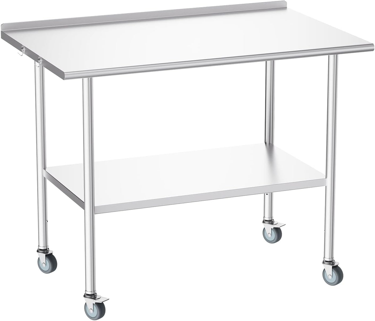 NSF Stainless Steel Prep Table 30X48 inch, Backsplash & Casters