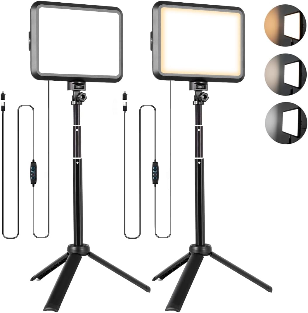 LED Photography Lighting Kit, 2-Pack 8” Portable Video Light with 29" Adjustable Tripod Stand, 2800K-6500K Dimmable