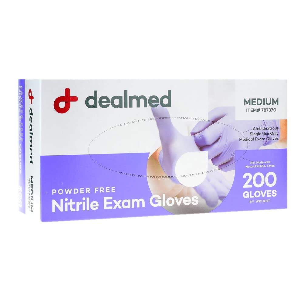 Nitrile Exam Gloves - Latex Free - Medium - 200 Count | Purple, Adult Size, Slim Fit, Ambidextrous, Powder-Free