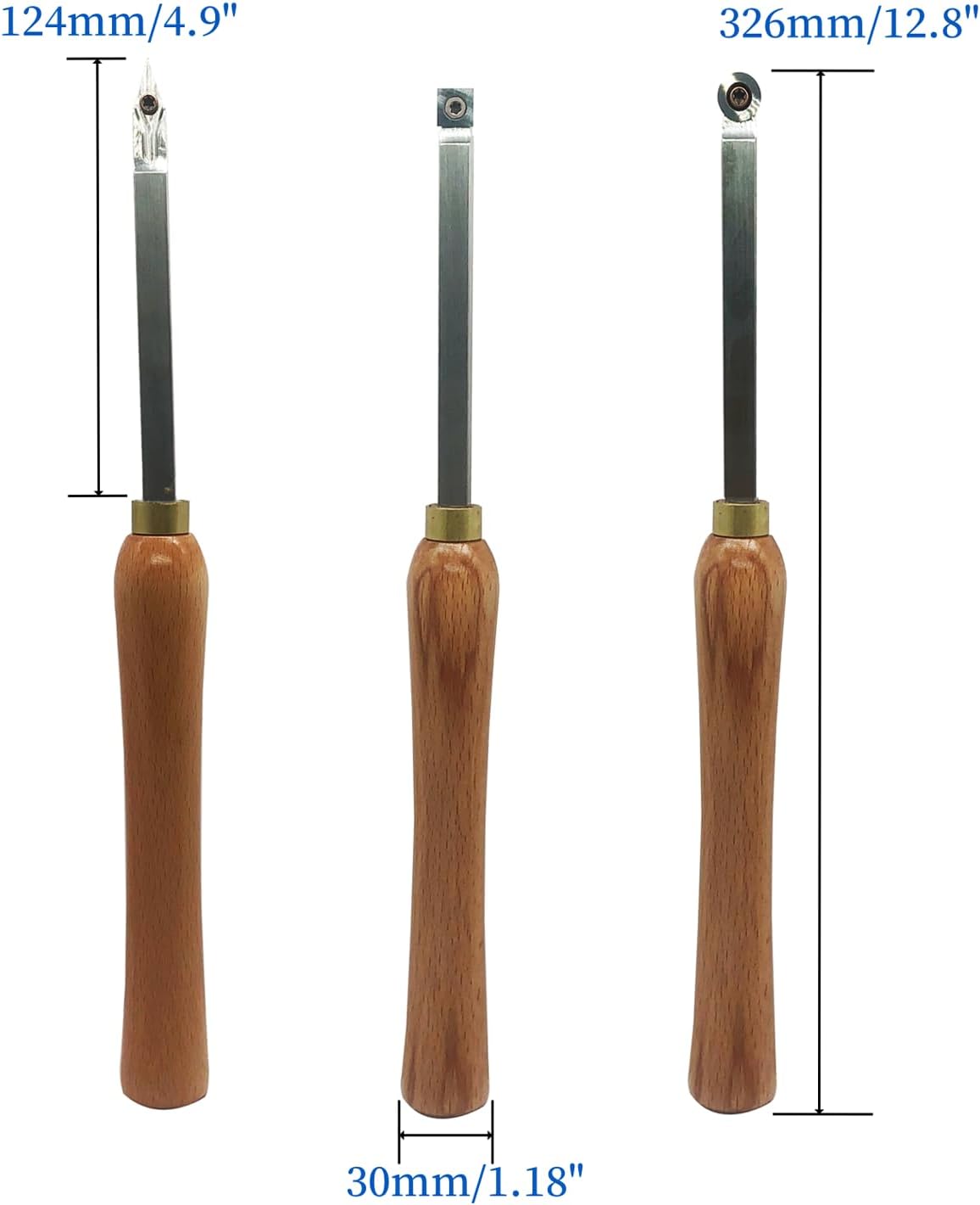 Woodturning Carbide Lathe Tools, Wood Turning Tool Set of 3 Rougher Detailer Finisher Carbide Lathe Tools for