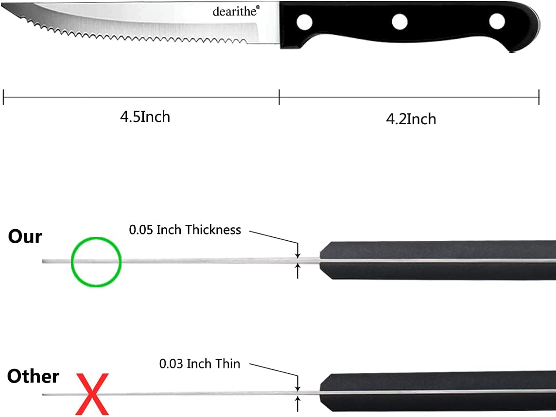 Serrated Steak Knives Set of 48, 4.5 In, Black