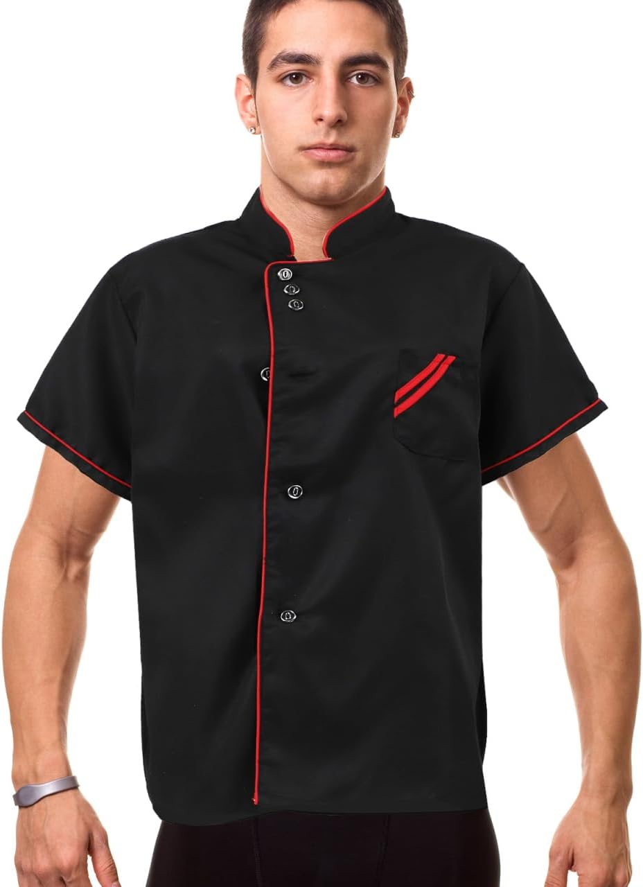 Unisex Short Sleeve Chef Coat Jacket, Short Sleeve Chef Coat Shirt for Women Men M (Black)