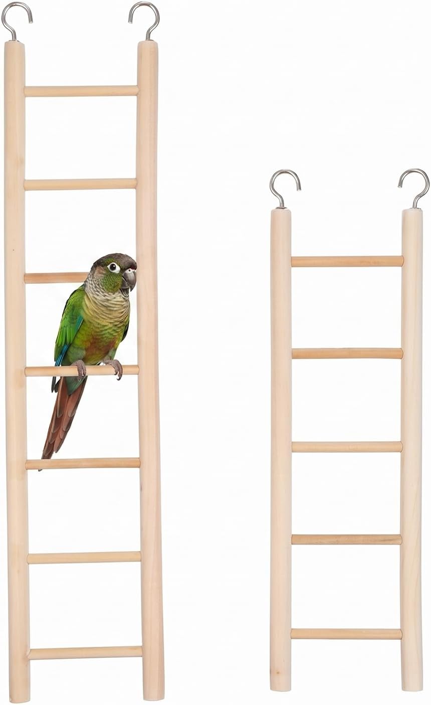Bird Ladder for Bird Cage 2 Pack Wooden Birds Toys Cage Accessories for Parakeets Parrots Cockatoo (5 Step & 7 Step)