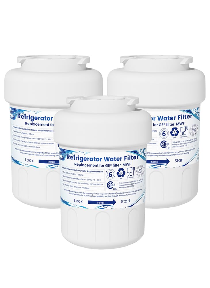 Mutital Water Filter Cartridges, Replacement for GE MWF, 3‑Pack