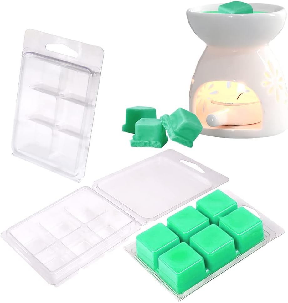 Wax Melt Molds 100 Packs Wax Melt Clamshells 6 Cavity Cubes Clamshells | Clear Plastic Empty Cube Tray Packaging Cube