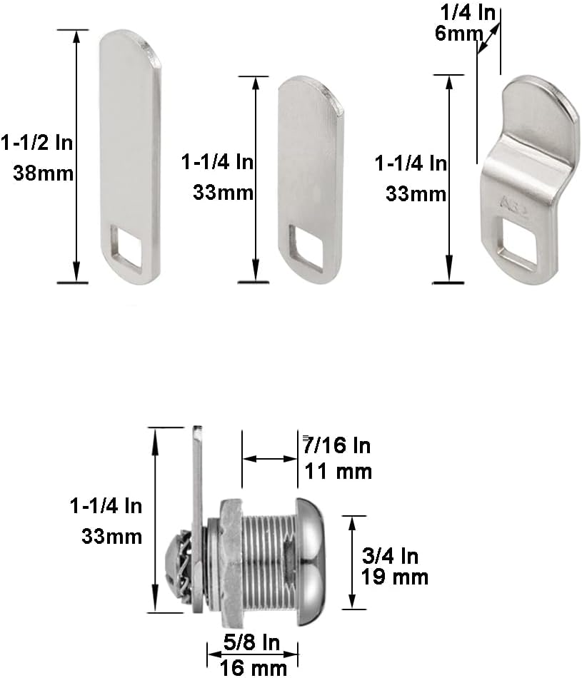 Cabinet Cam Locks Keyed Alike, 5/8” Cylinder Cam Locks for Tool Box RV Compartment Mailbox Vending Machine Drawer